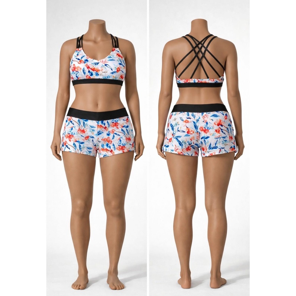 Tropical Floral 3 Piece Swimsuit Set with Crochet Tank Top Cover Up Size 3XL